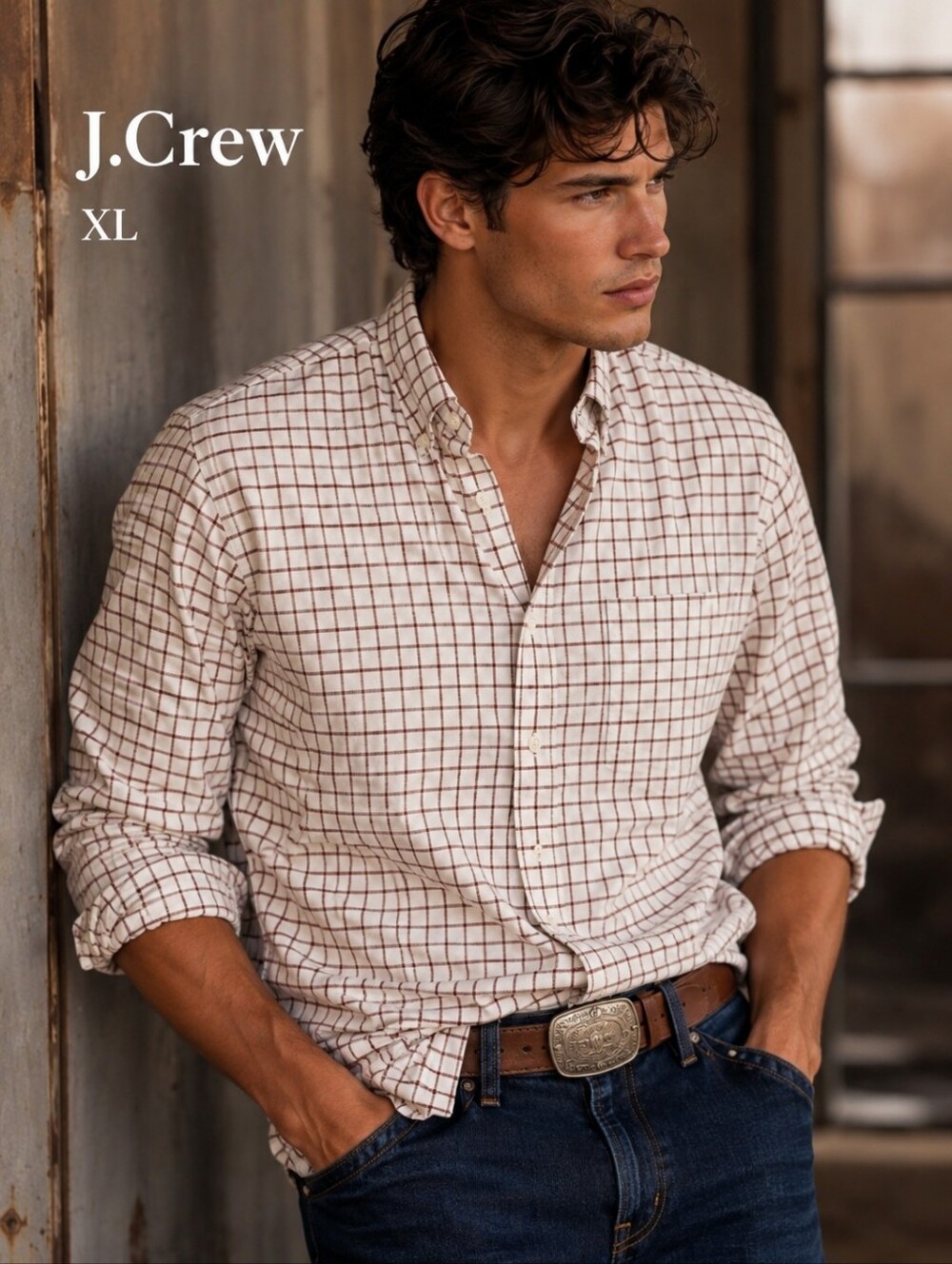 J.Crew Men's Classic Button-Down Shirt | Neutral Grid Check | Classic Fit | XL | - Picture 1 of 9